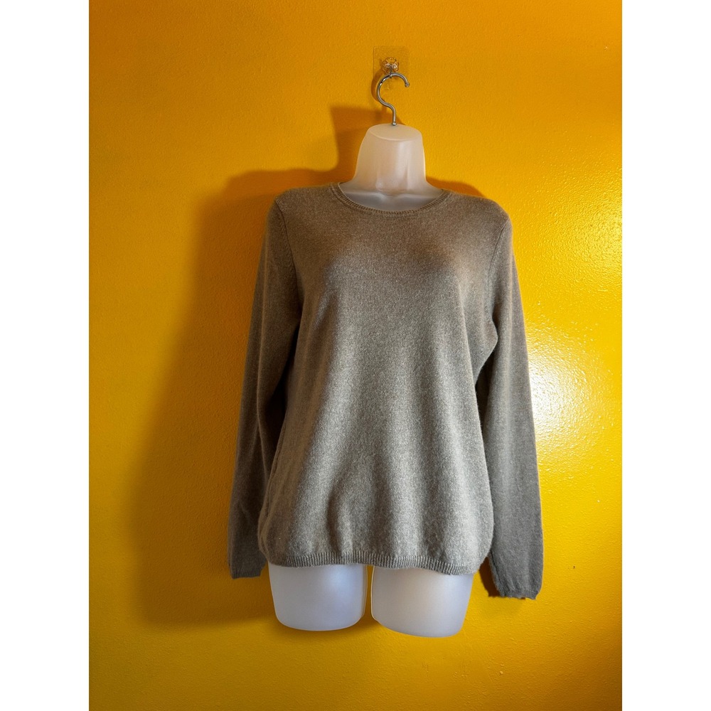 Charter Club Luxury Cashmere Sweater Womens Large Tan Camel Crewneck Long Sleeve